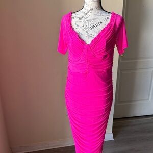 SHEIN Hot Pink Ruched Midi Dress